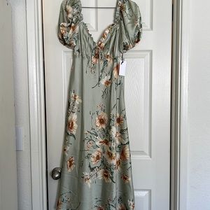 FLORET STUDIOS sage floral A-line dress